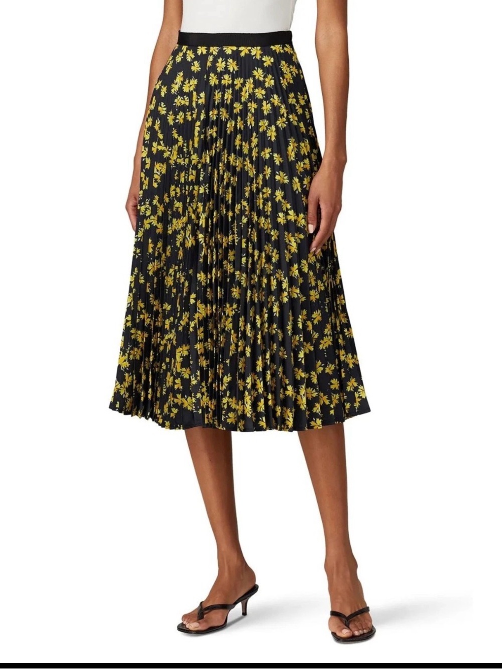 Derek Lam Black & Yellow Floral Pleated Midi Skirt - IT 46
